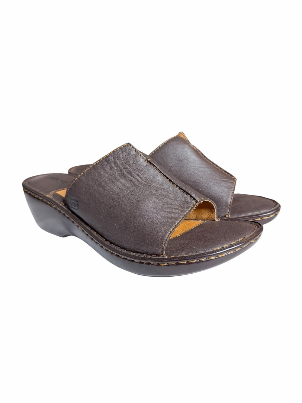 Born Brown Leather Slide Sandals Women’s Size 10 M Comfort Wedge Mules
